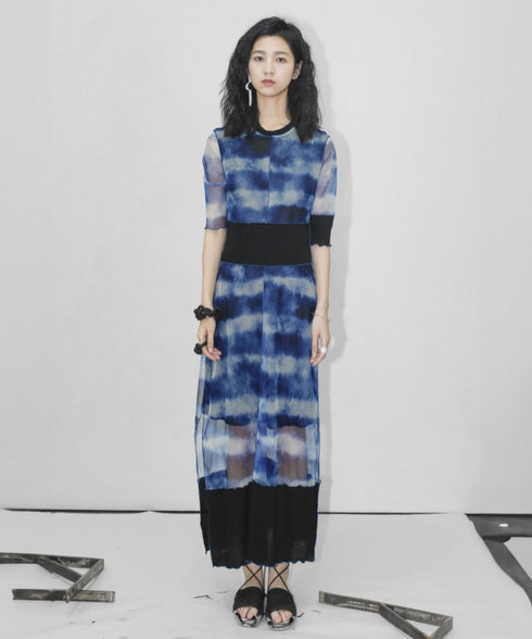 Tie-dyed see-through dress